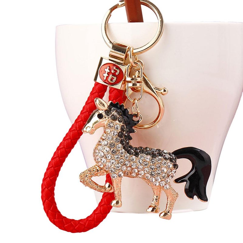 Lucky Charm Rhinestone-Studded Zodiac Horse Car Keychain, Cute Bag Pendant, Cartoon Animal Keychain Wholesale